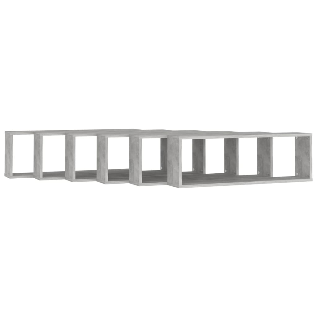 Mensole Parete Cubo 6pz Grigio Cemento 80x15x26,5cm Multistrato