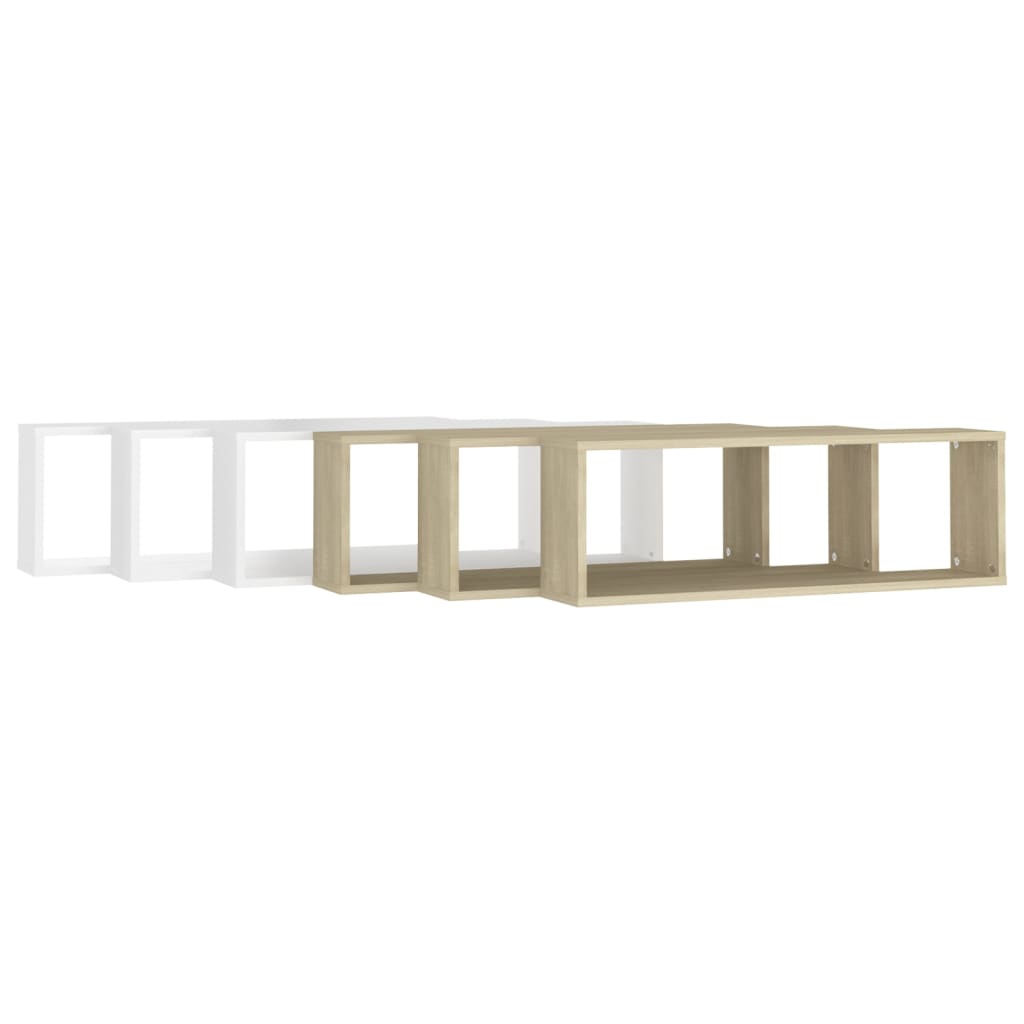 Mensole Cubo 6pz Bianco Rovere Sonoma 80x15x26,5cm Multistrato