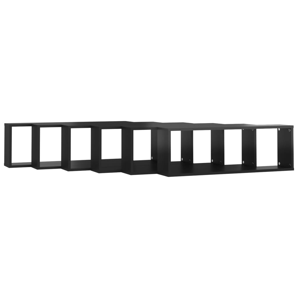 Mensole Parete a Cubo 6pz Nero Lucido 80x15x26,5cm Multistrato
