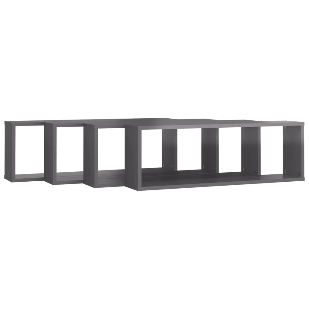 Mensole Parete Cubo 4pz Grigio Lucido 80x15x26,5cm Multistrato