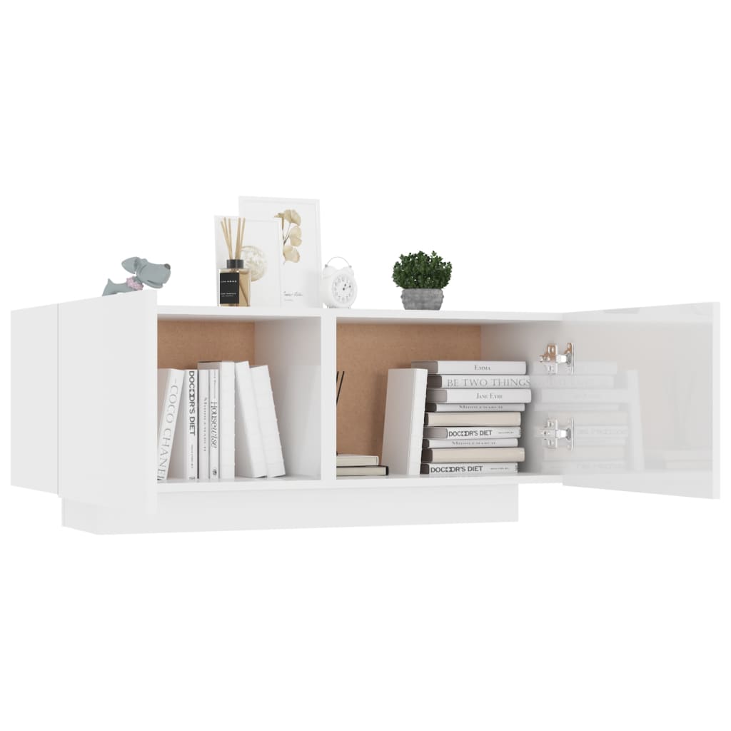Comodino Bianco Lucido 100x35x40 cm in Legno Multistrato