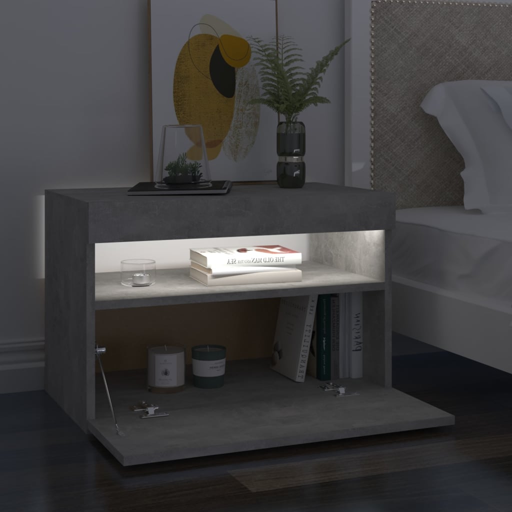 Comodini con Luci LED 2 pz Grigio Cemento 60x35x40 cm