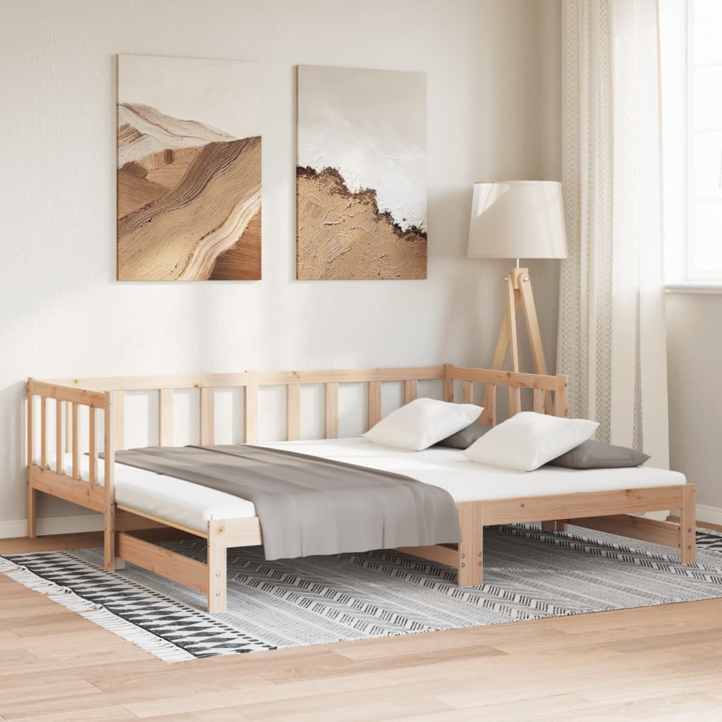 Divano Letto Estraibile in Legno Massello di Pino 2x(90x200) cm