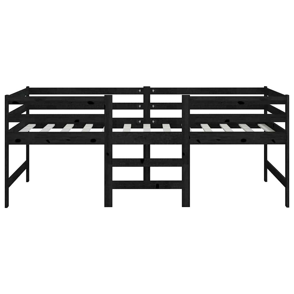 Letto Medio-Alto Nero in Legno Massello di Pino 90x200 cm