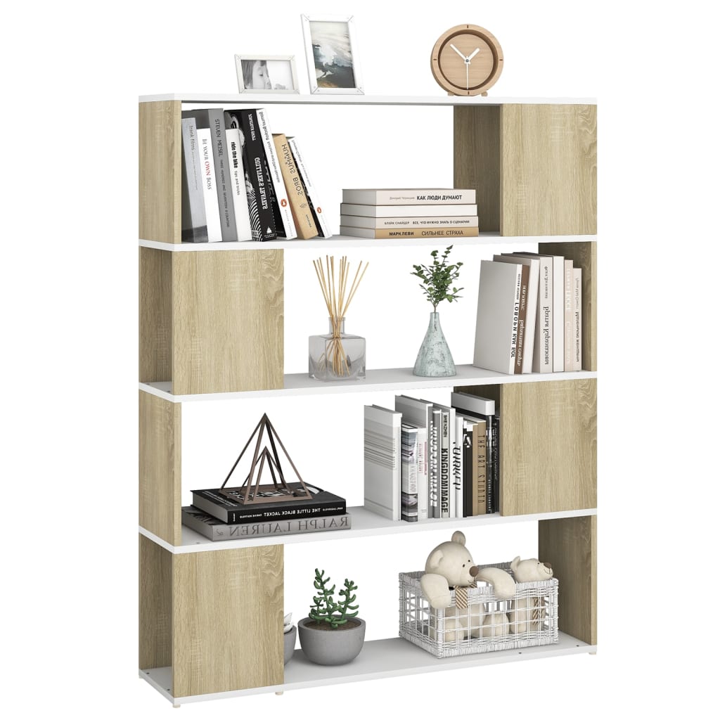 Libreria/Divisorio Bianco e Rovere Sonoma 100x24x124 cm