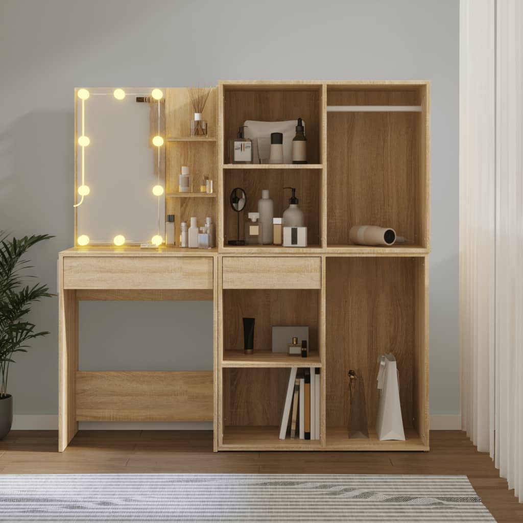 Toeletta LED con 2 Armadietti Legno Multistrato Rovere Sonoma