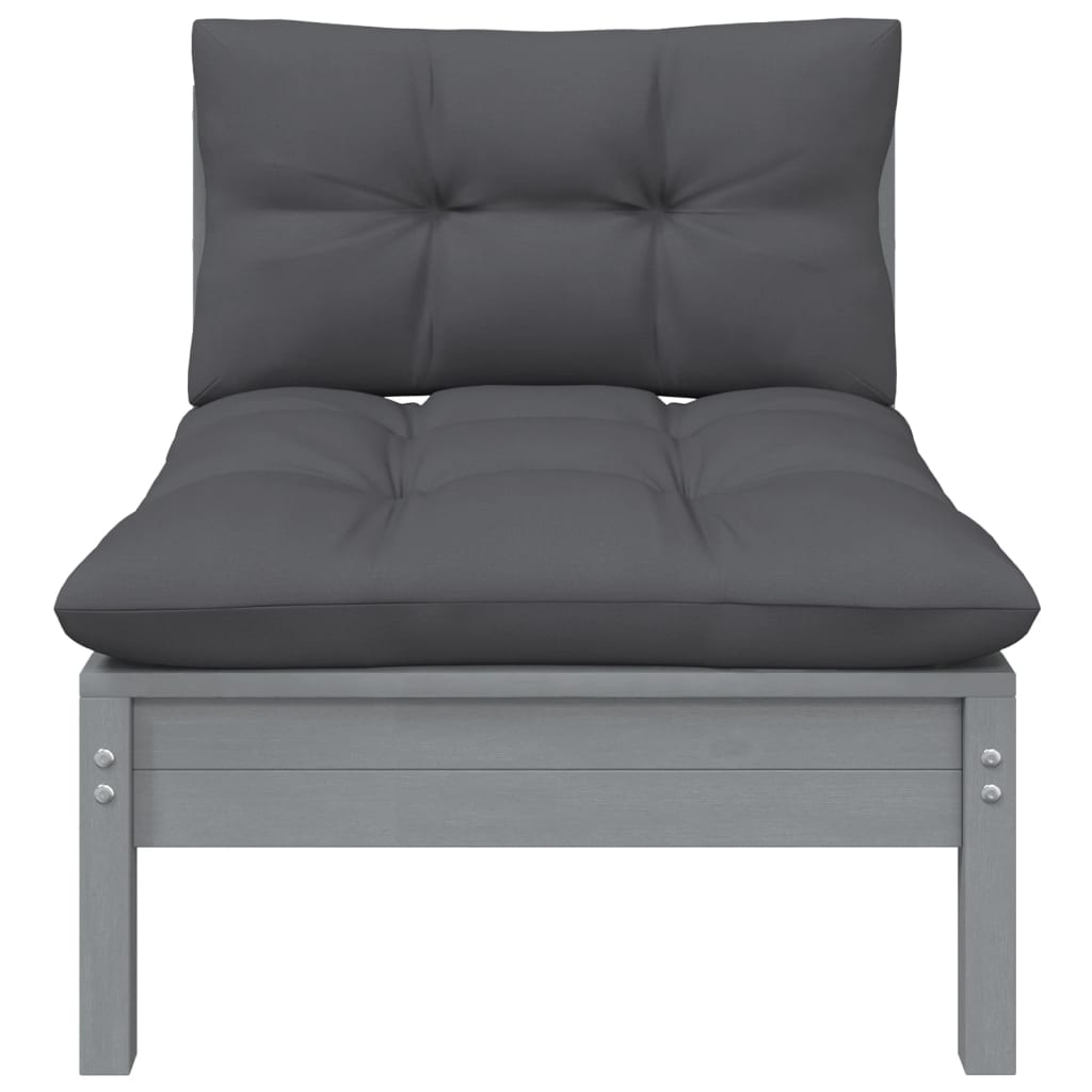 Set Divani da Giardino 3 pz Grigio Cuscini Massello di Pino