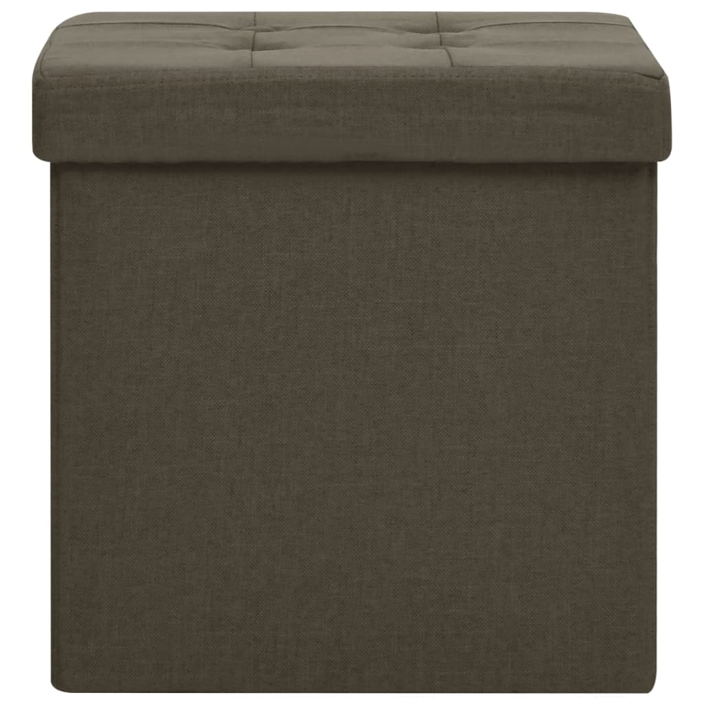 Pouf con Contenitore Pieghevoli 2pz Marrone Scuro in Simil Lino