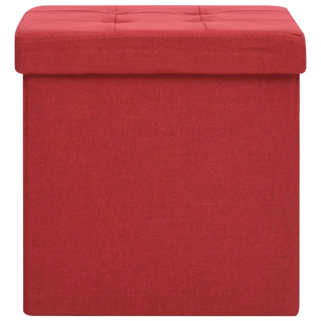 Sgabelli con Contenitore Pieghevoli 2 pz Rosso Vino Simil Lino