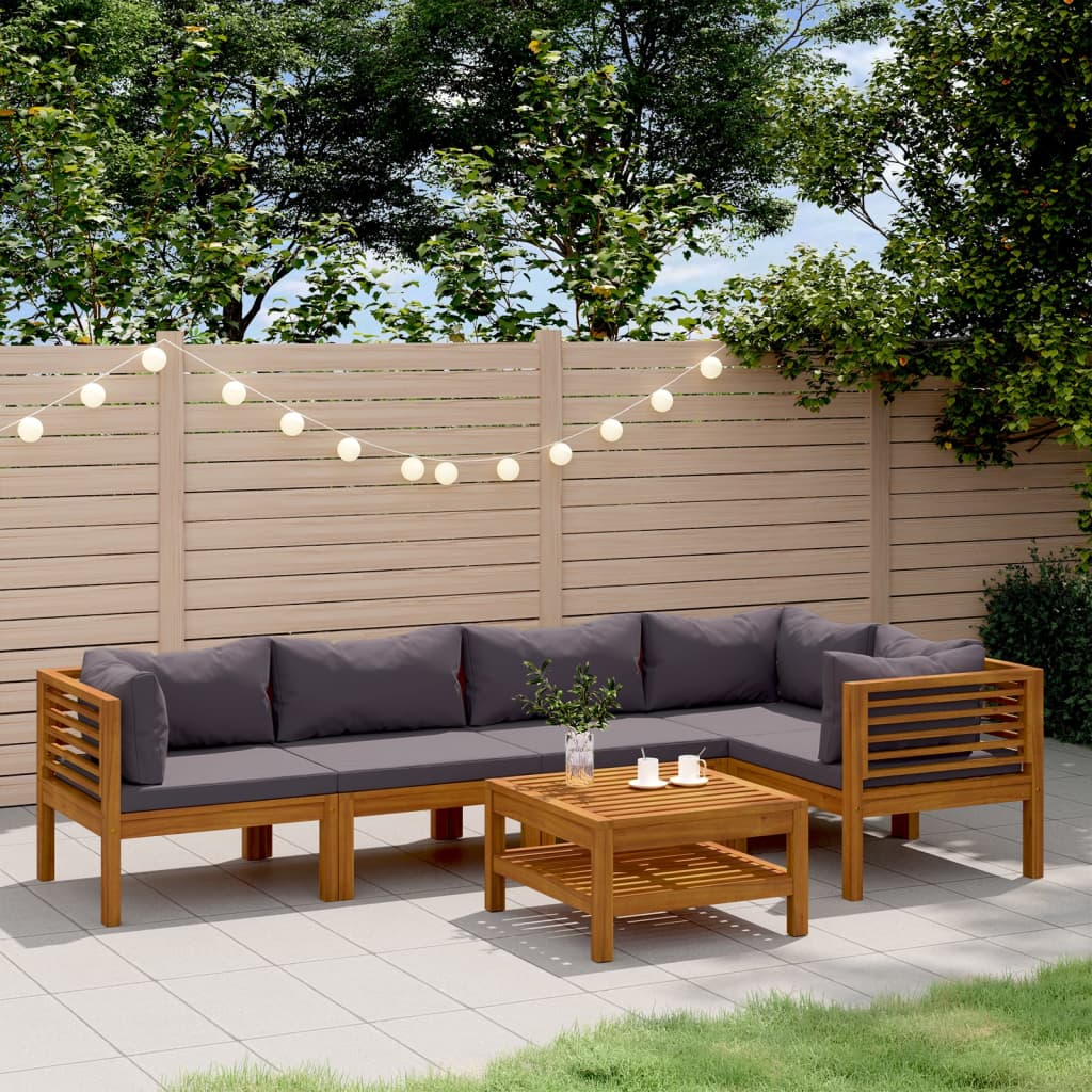 Set Divani da Giardino 6 pz con Cuscini in Massello di Acacia