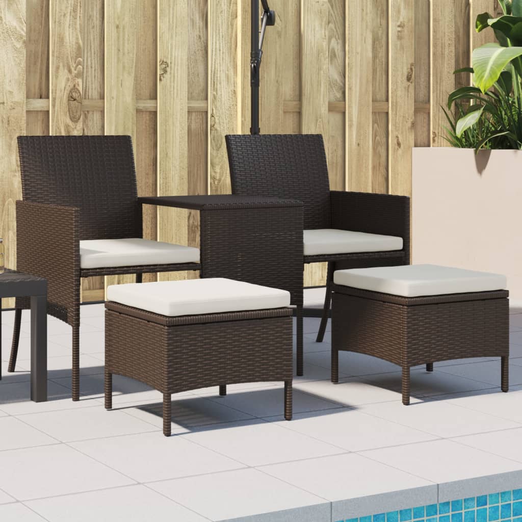 Divano Giardino 2Posti con Tavolo e Sgabelli Marrone Polyrattan