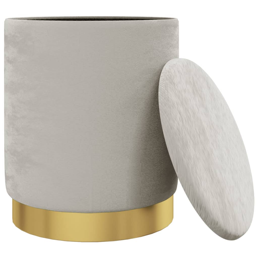 Sgabello Rotondo con Contenitore Grigio Chiaro in Velluto 31 x 37 cm