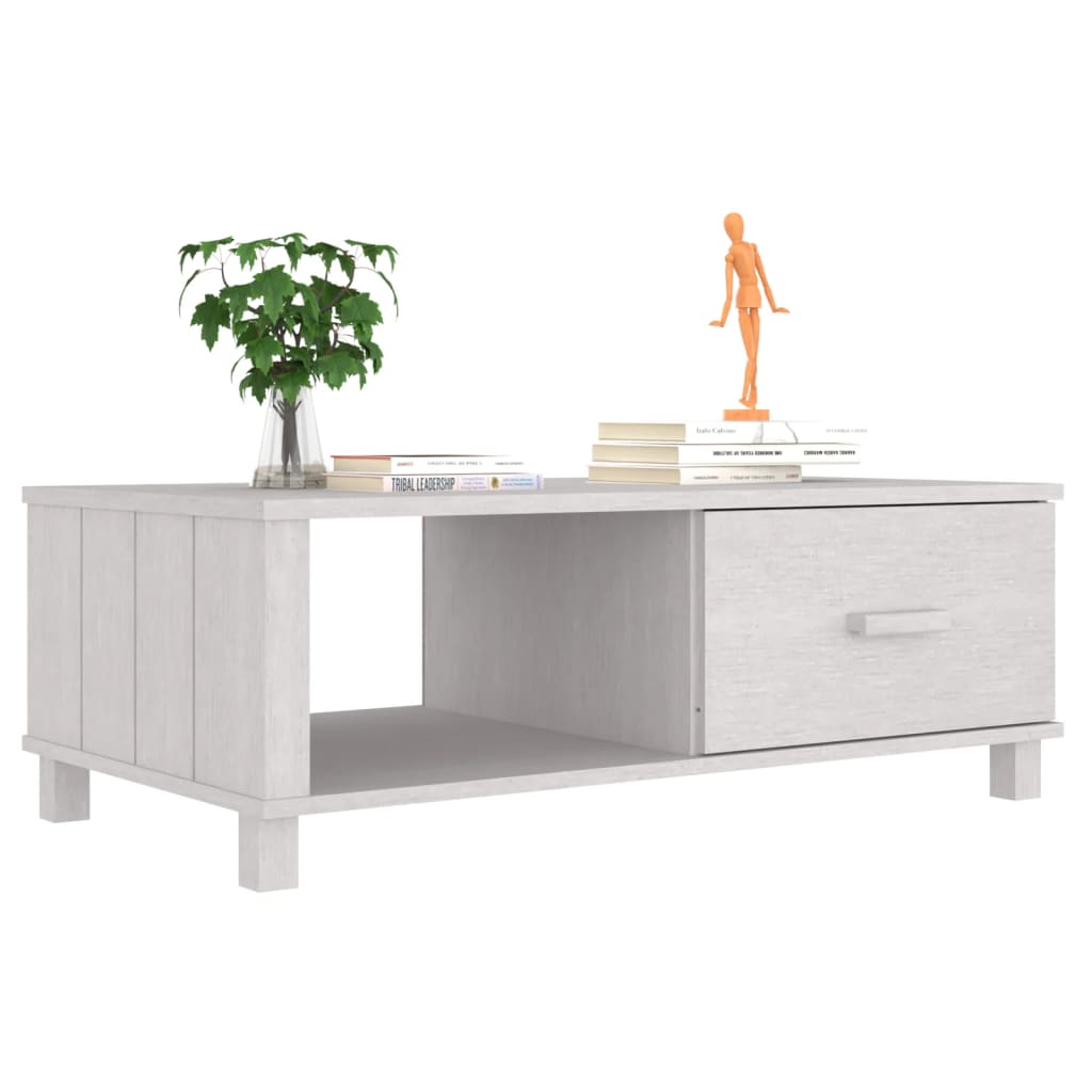Tavolino HAMAR Bianco 100x55x35 cm in Legno Massello di Pino