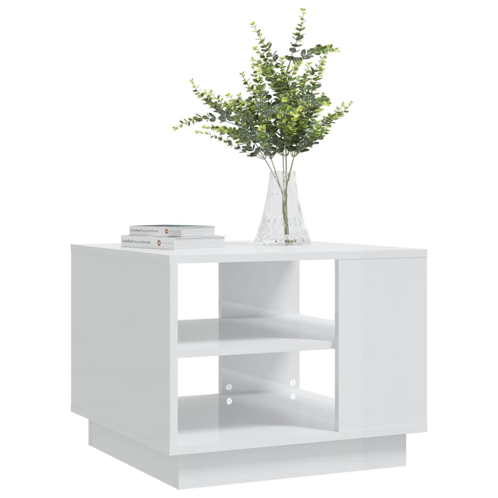 Tavolino da Salotto Bianco Lucido 55x55x43 cm in Truciolato