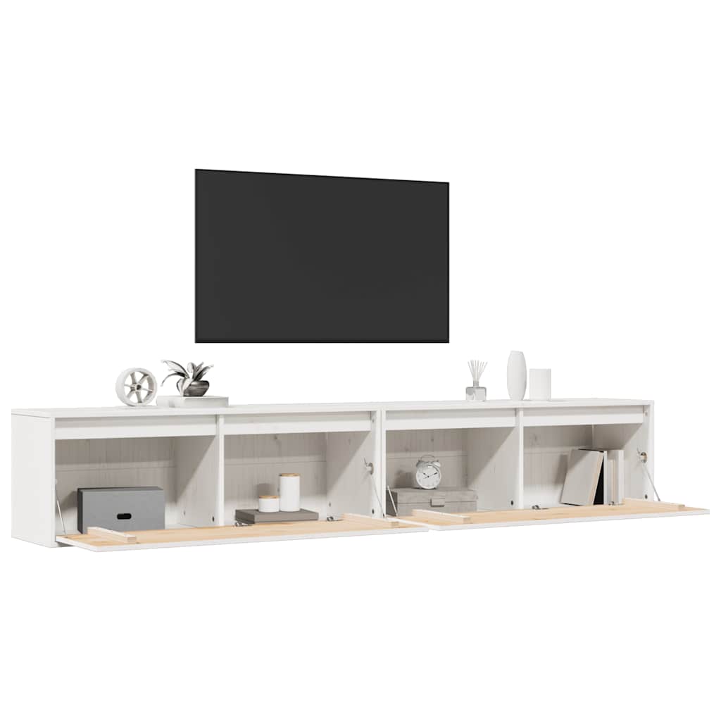 Pensili 2 pz Bianchi 100x30x35 cm in Legno Massello di Pino