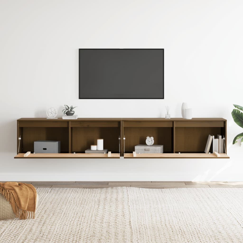 Pensili 2 pz Marrone ambra 100x30x35 cm Legno Massello di Pino