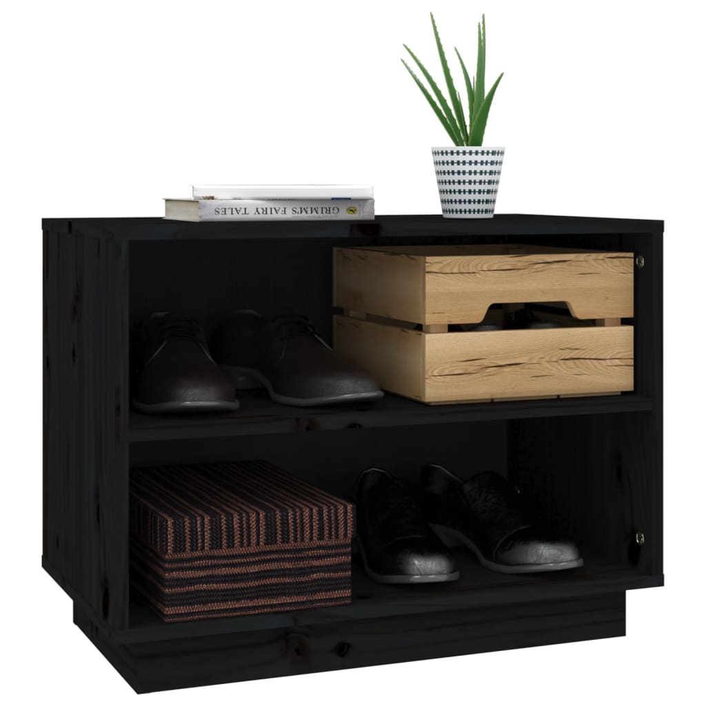 Scarpiera Nera 60x34x45 cm in Legno Massello di Pino