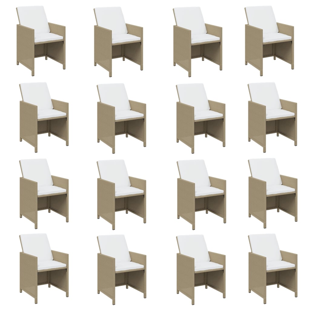 Set da Pranzo per Giardino 17pz con Cuscini in Polyrattan Beige