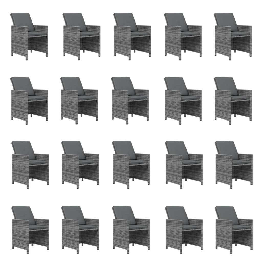Set da Pranzo per Giardino 21pz con Cuscini Polyrattan Grigio