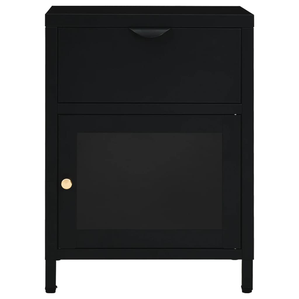 Comodini 2 pz Neri 40x30x54,5 cm Acciaio e Vetro