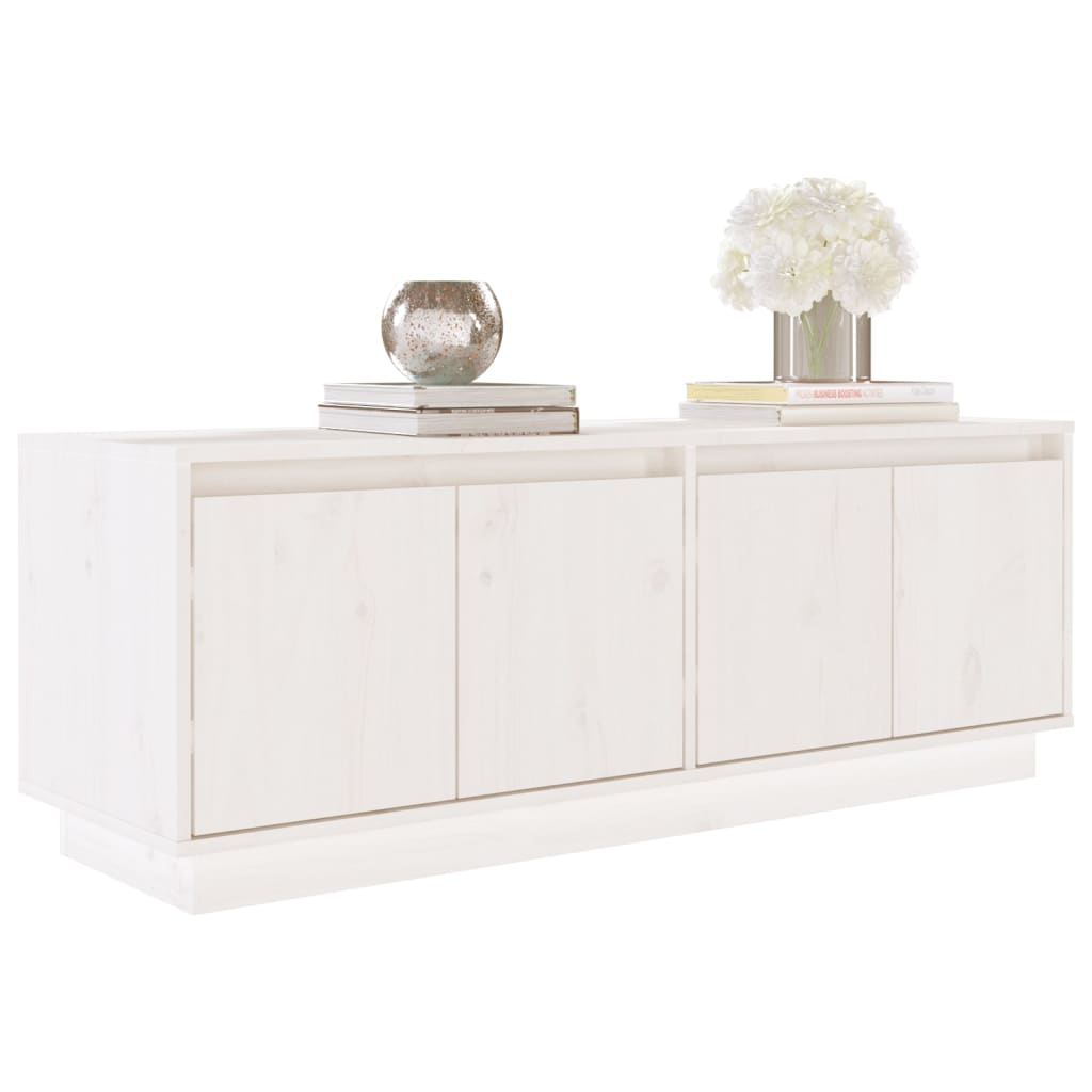 Mobile Porta TV Bianco 110x34x40 cm in Legno Massello di Pino