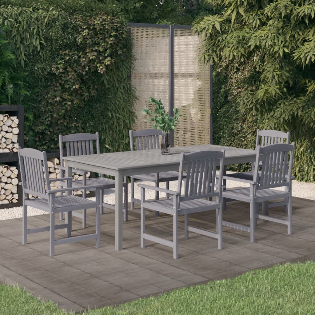 Set da Pranzo da Giardino 7 pz Legno Massello di Acacia Grigio