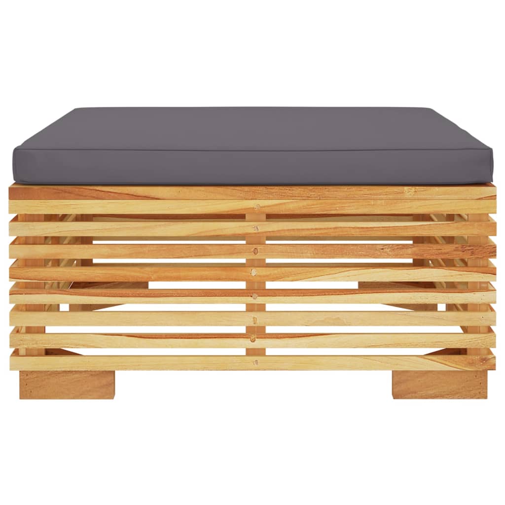 Poggiapiedi Giardino Cuscino Grigio Scuro Legno Massello Teak