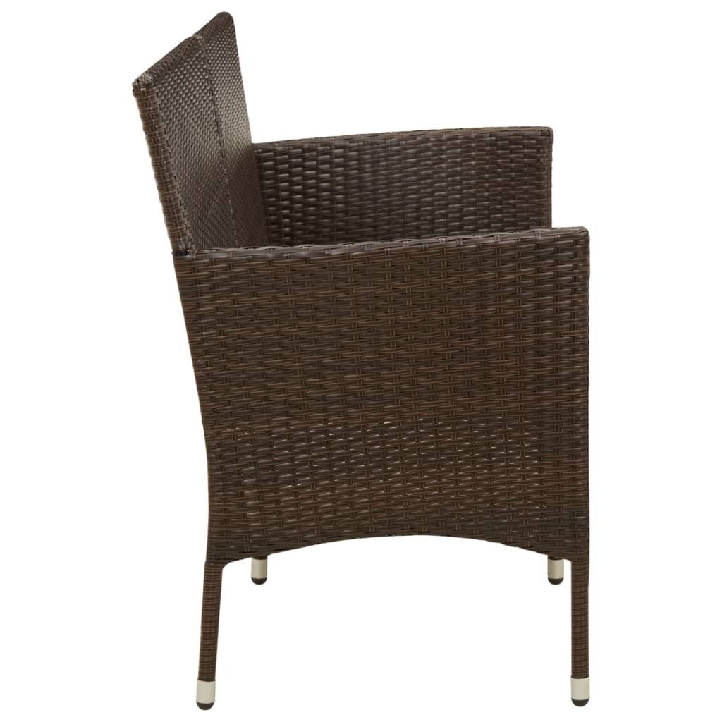 Divano da Giardino a 3 Posti con Cuscino in Polyrattan Marrone