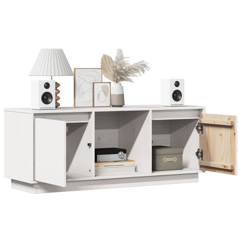 Mobile Porta TV Bianco 110,5x35x44 cm in Legno Massello di Pino