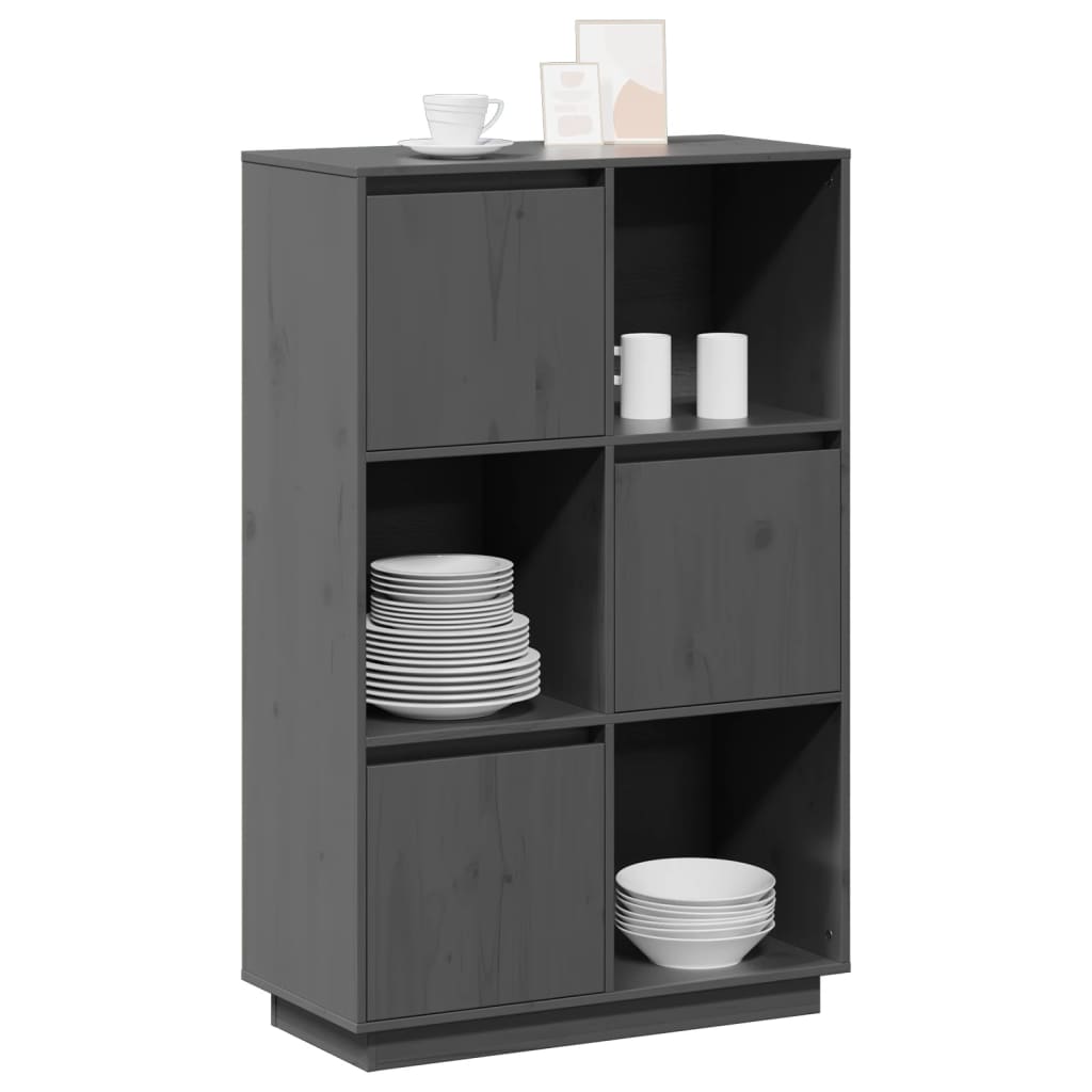 Credenza Grigia 74x35x117 cm in Legno Massello di Pino
