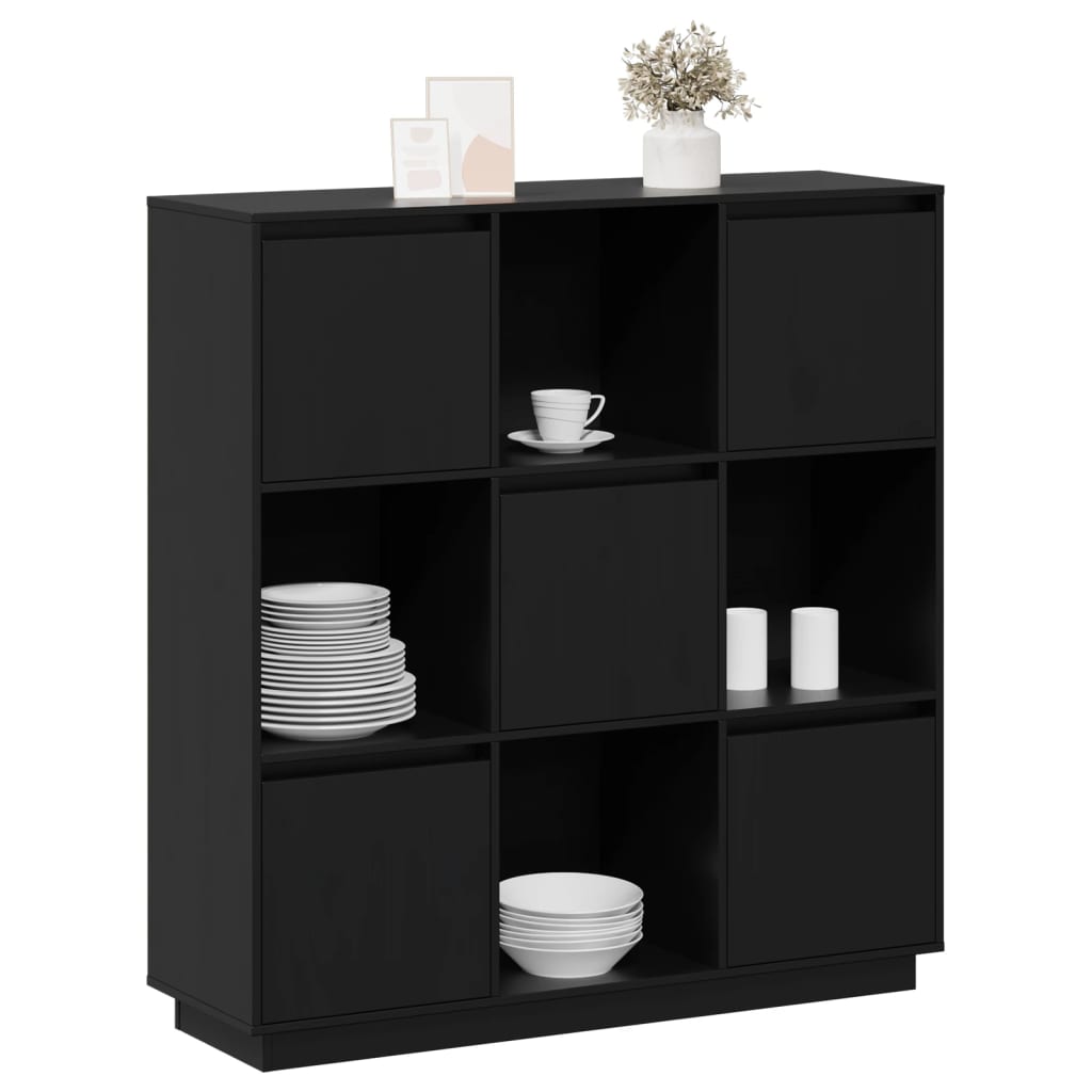 Credenza Nera 110,5x35x117 cm in Legno Massello di Pino