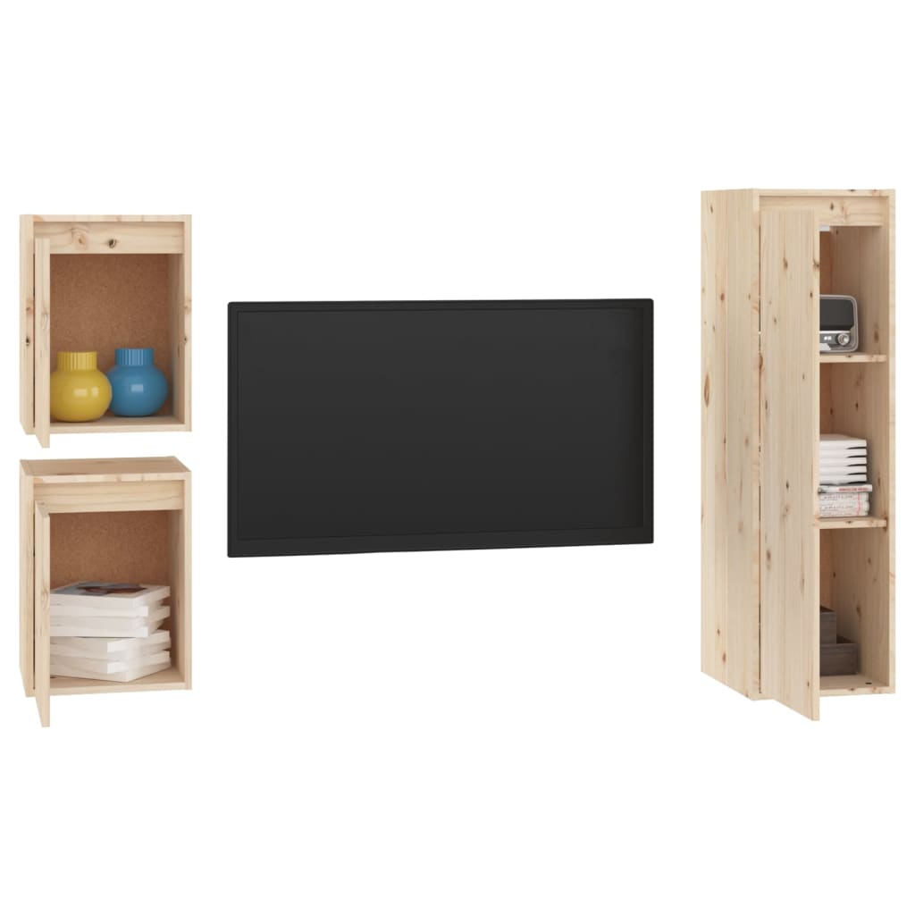 Mobili Porta TV 3 pz in Legno Massello di Pino