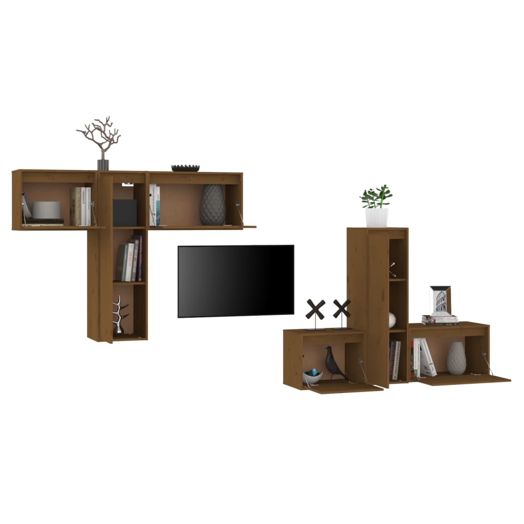 Mobili Porta TV 6 pz ambra in Legno Massello di Pino