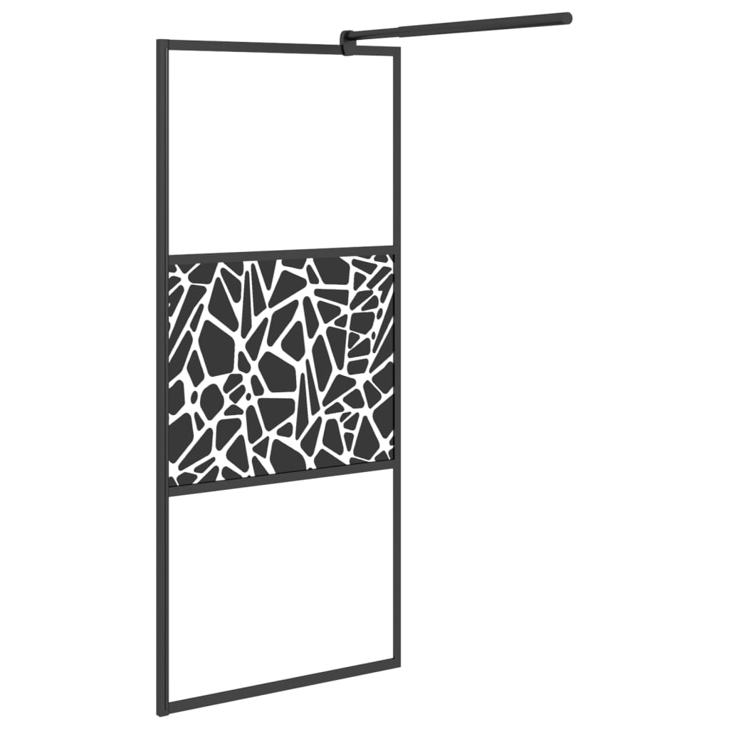 Parete Doccia Walk in 90x195cm Vetro ESG con Design Pietre Nero