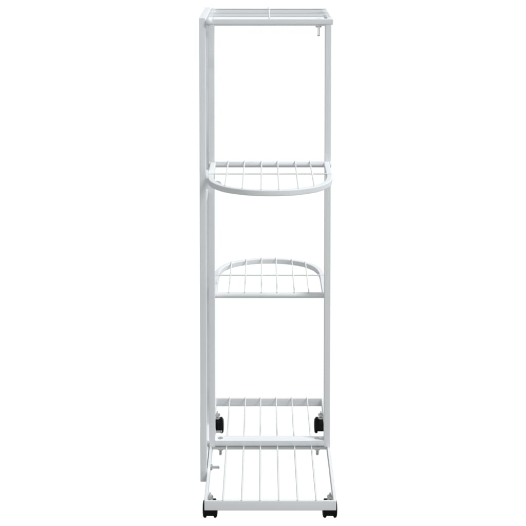 Fioriera a 4 Piani con Ruote 44x23x80 cm Ferro Bianco