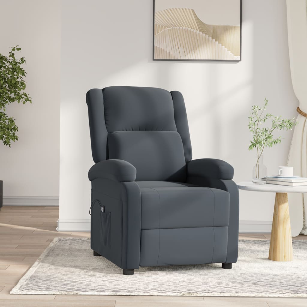 Poltrona Elettrica Reclinabile Grigio Scuro in Vera Pelle