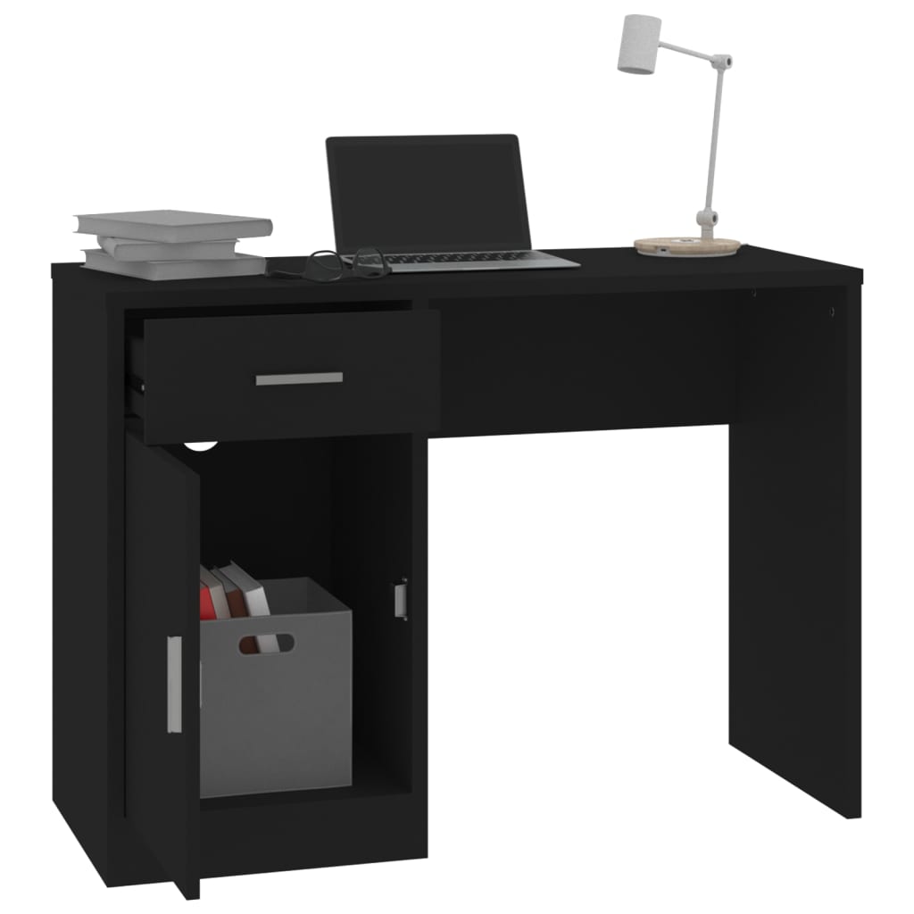 Scrivania Cassetto Nero 100x40x73cm Legno Multistrato