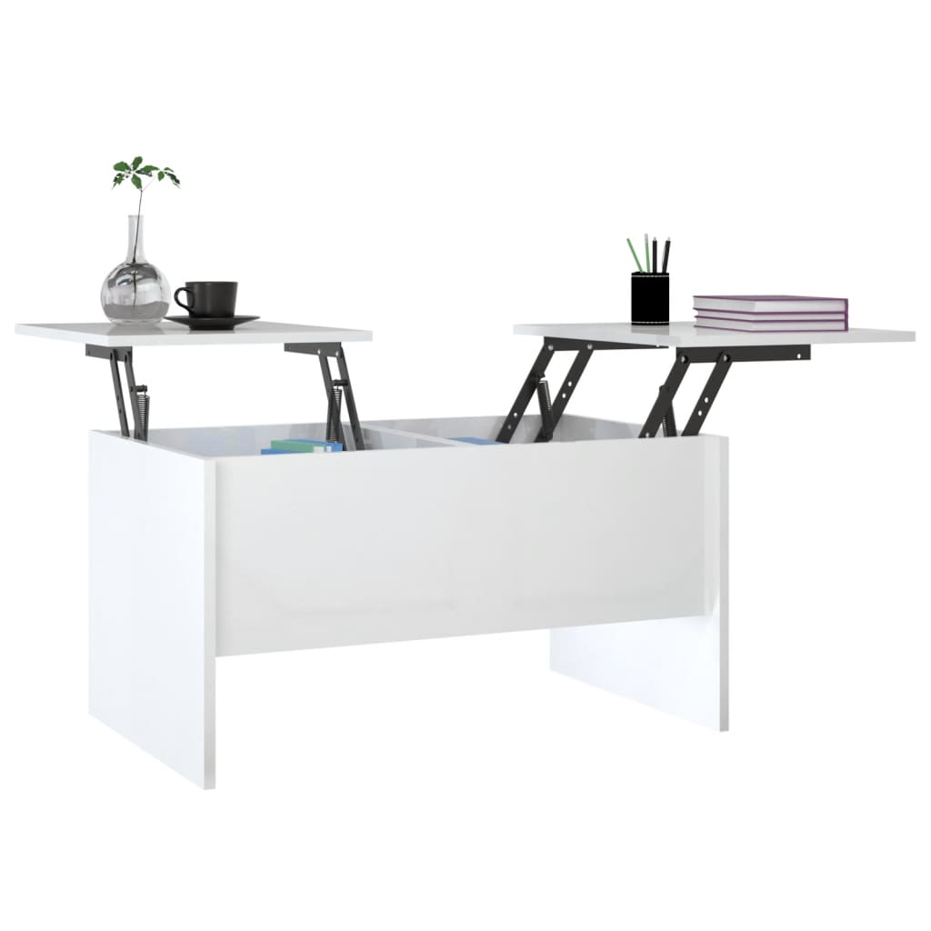 Tavolino Salotto Bianco Lucido 80x50x42,5 cm Legno Multistrato