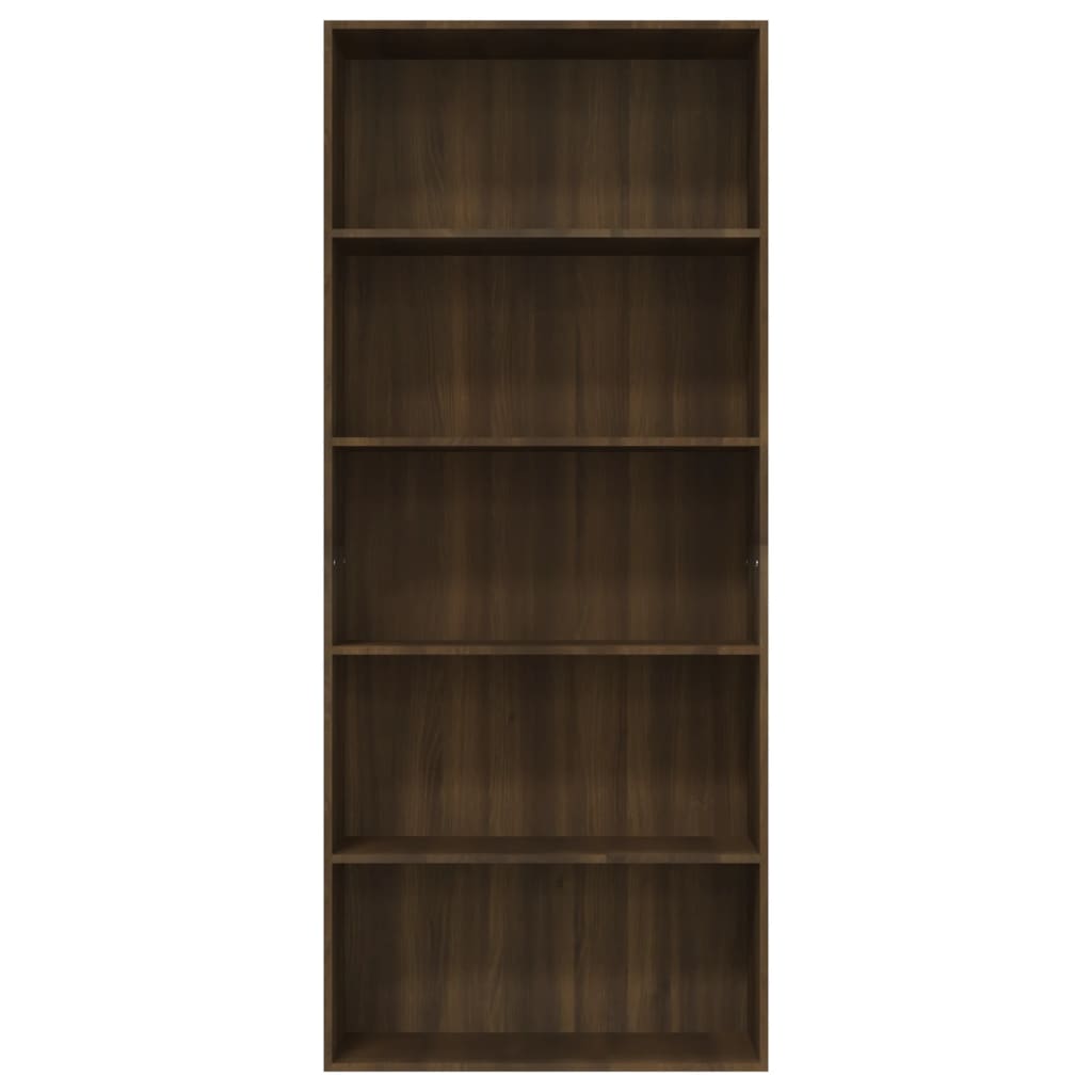 Libreria 5 Ripiani Rovere Marrone 80x30x189cm Legno Multistrato