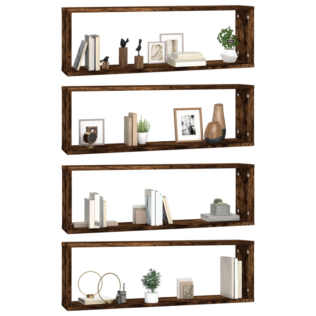 Mensole Muro Cubo 4 Rovere Fumo 80x15x26,5cm Legno Multistrato