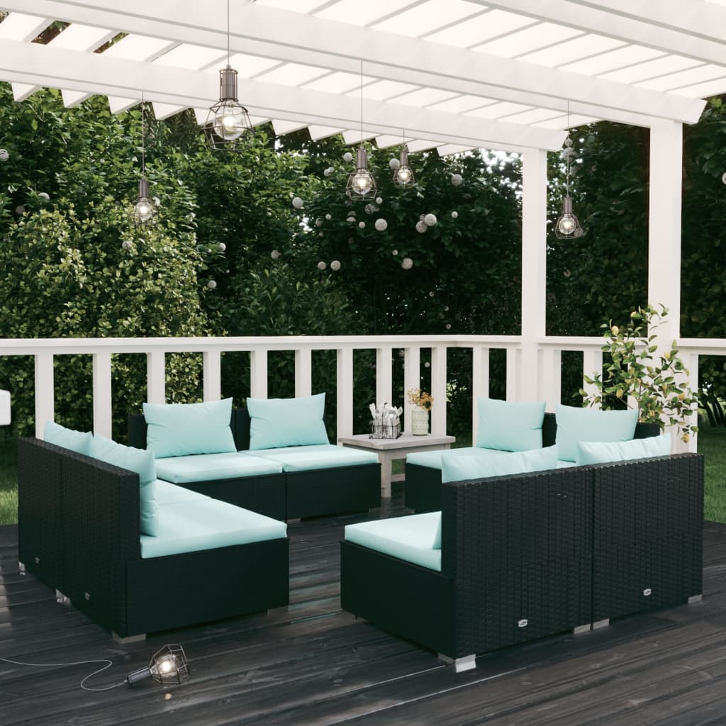 Set Mobili da Giardino con Cuscini 8 pz in Polyrattan Nero