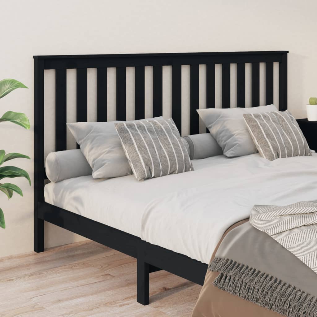 Testiera per Letto Nera 186x6x101 cm in Legno Massello di Pino