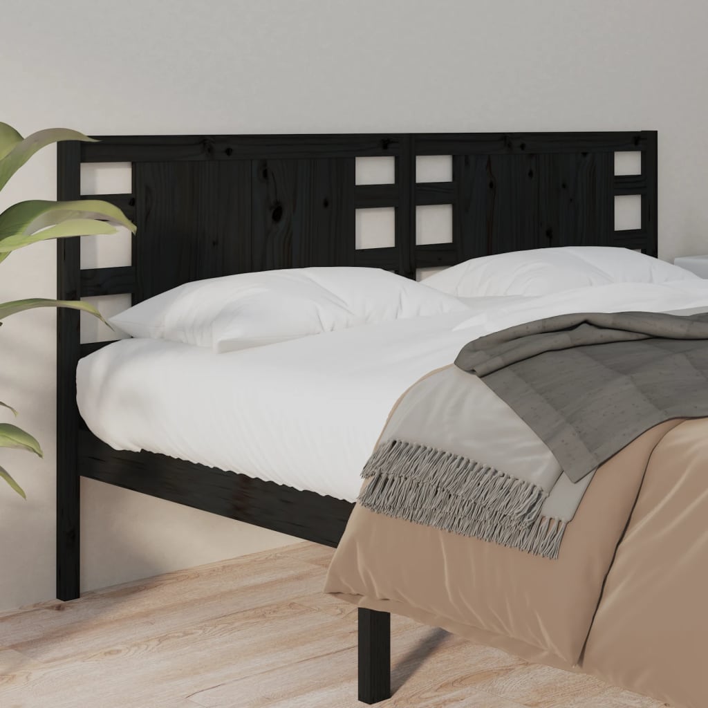 Testiera per Letto Nera 141x4x100 cm in Legno Massello di Pino