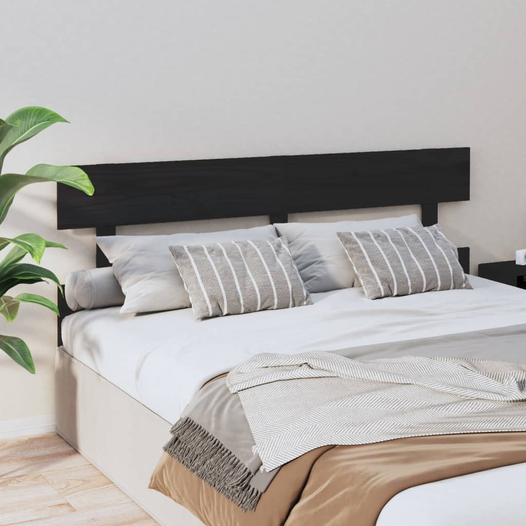 Testiera per Letto Nera 154x3x81 cm in Legno Massello di Pino