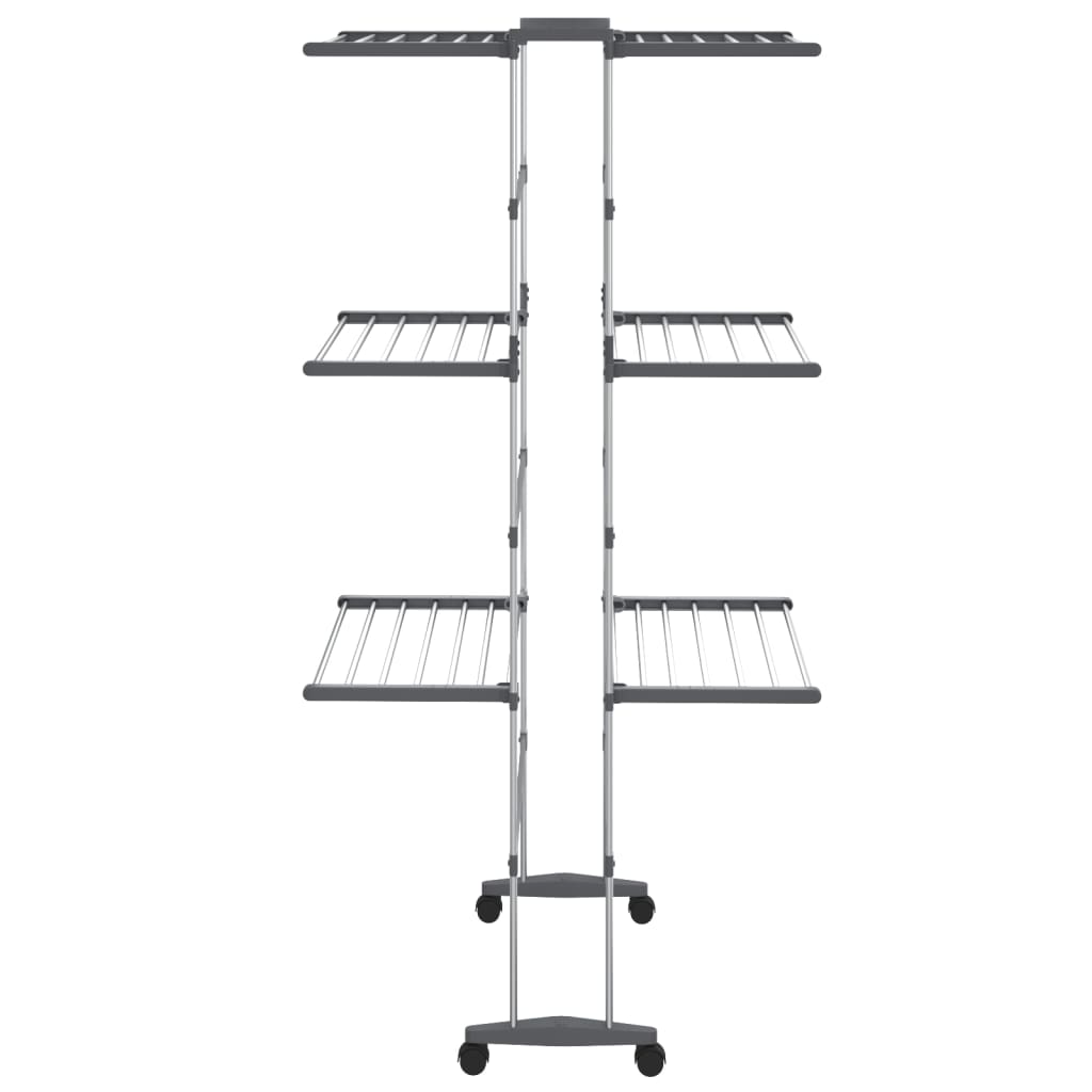Stendibiancheria a 3 Livelli con Ruote Argento 60x70x129 cm