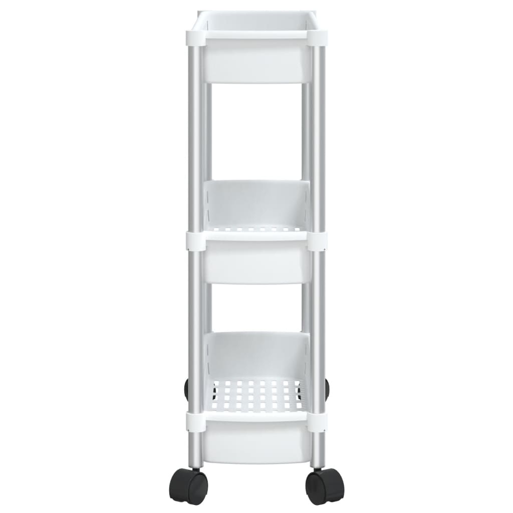 Carrello Portaoggetti a 3 Livelli Argento e Bianco in Alluminio