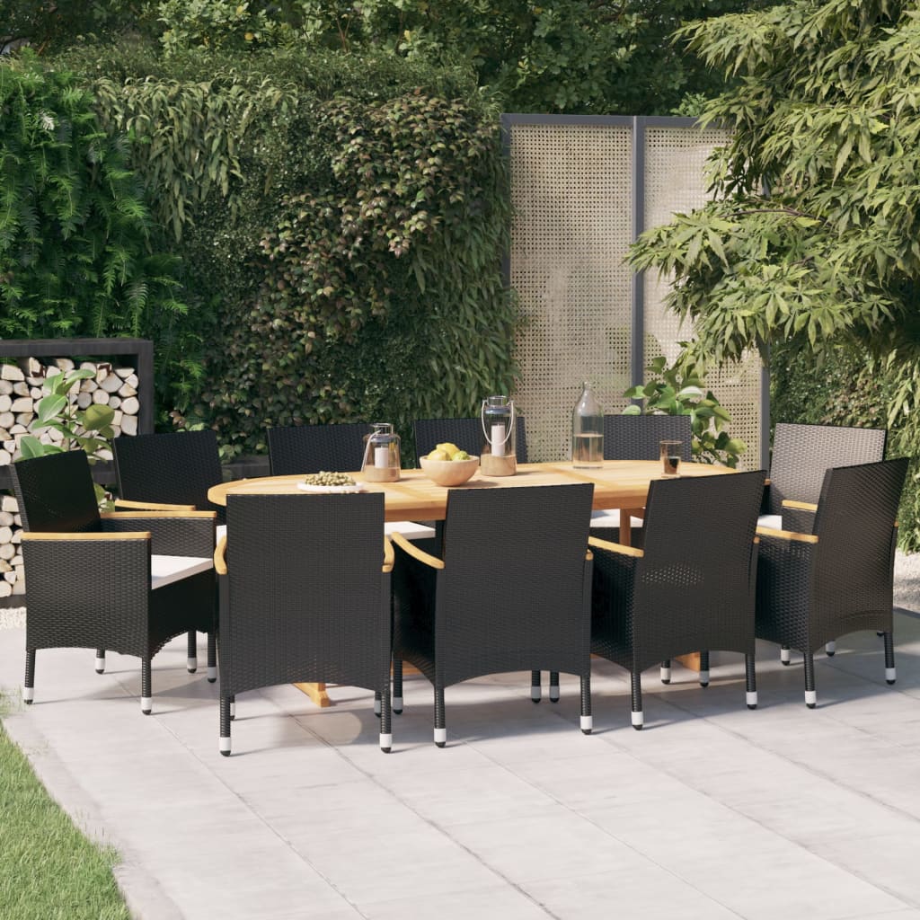 Set da Pranzo per Giardino 11 pz con Cuscini Nero