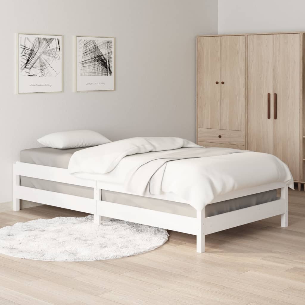 Letto Impilabile Bianco 75x190 cm in Legno Massello di Pino