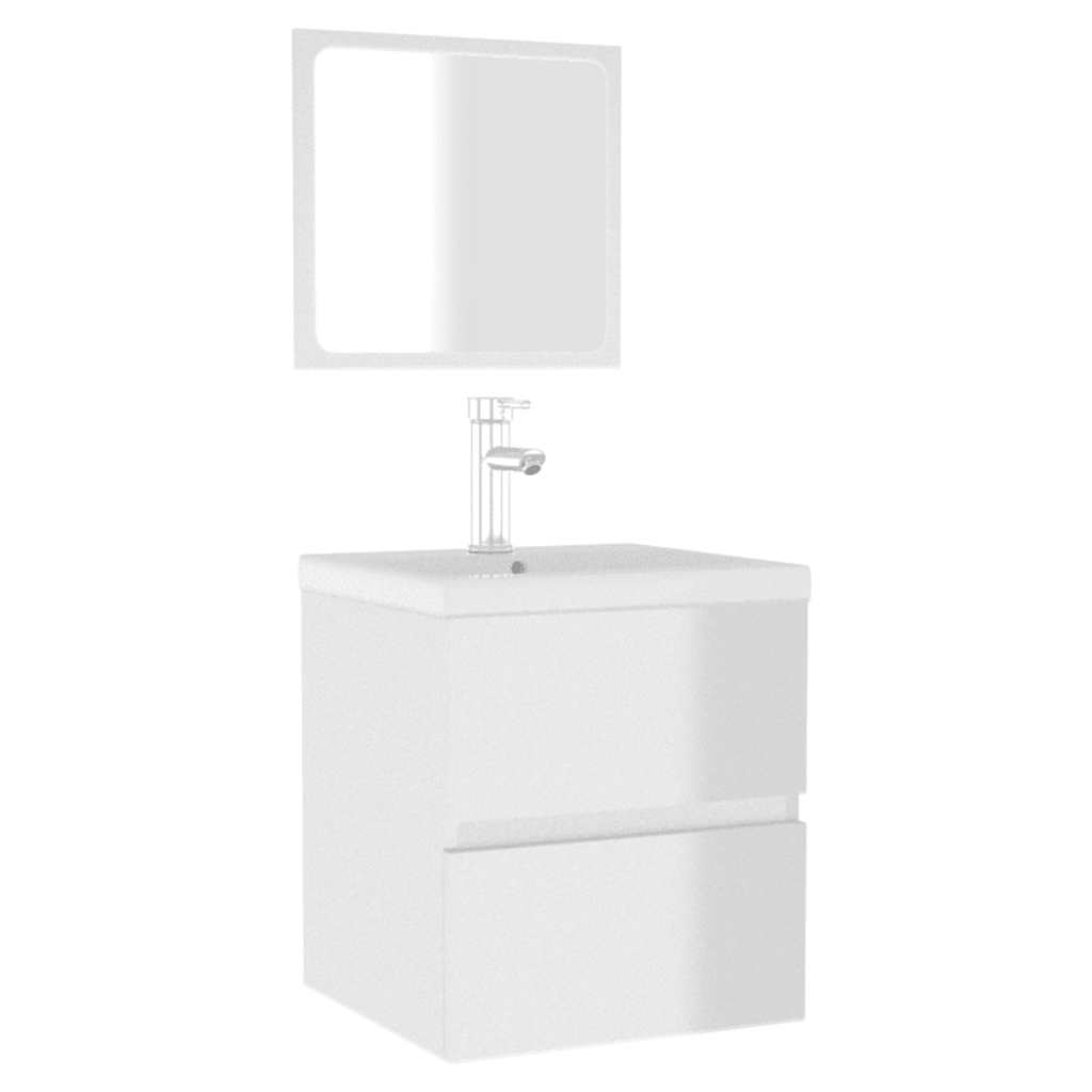 Mobile da Bagno con Specchio Bianco Lucido in Legno Multistrato