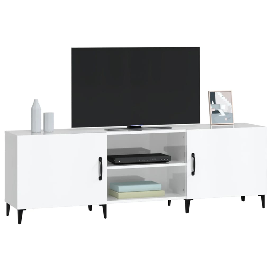 Mobile Porta TV Bianco Lucido 150x30x50 cm in Legno Multistrato